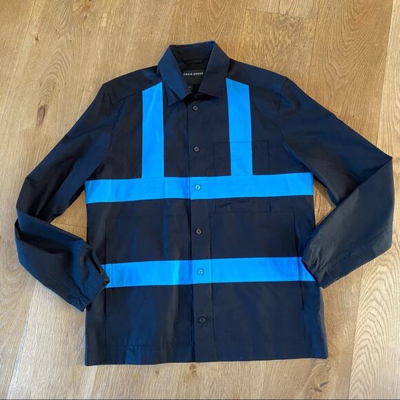 Craig Green Harness Detail Contrast Panel Shirt in Black and Blue - Picture 2 of 8